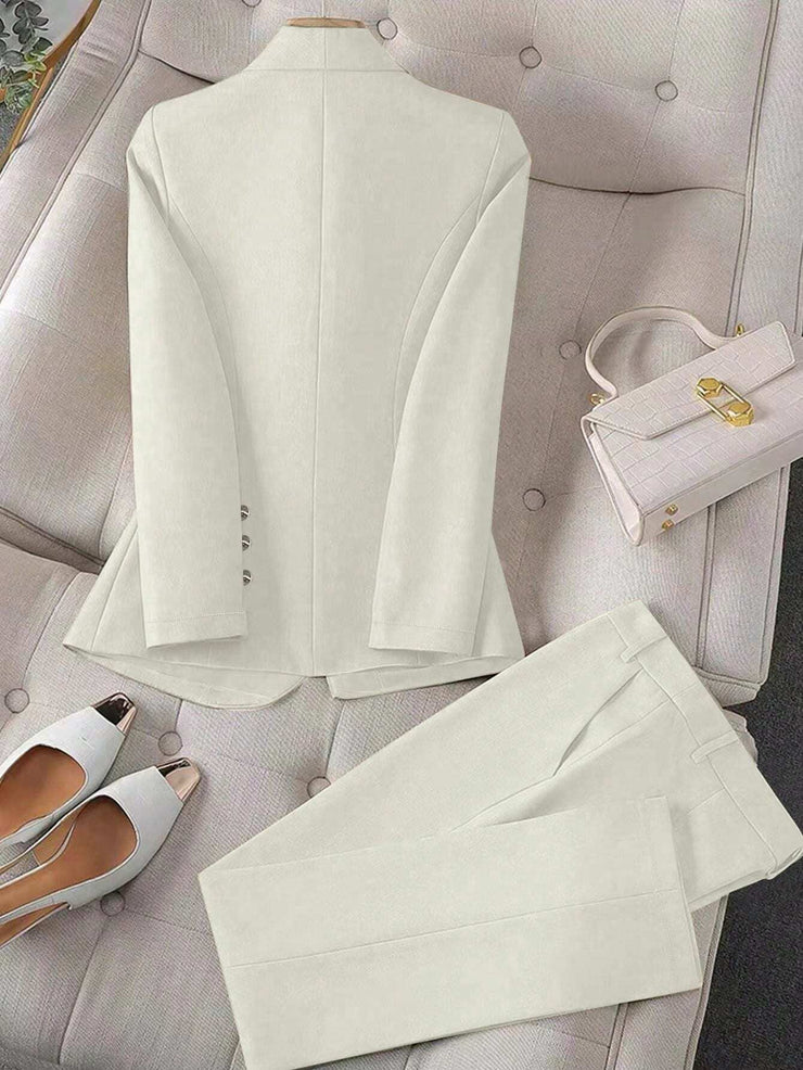 Calvaya Apricot Double-Breasted Long Sleeve Blazer And Pants Elegant Women's Suit Set