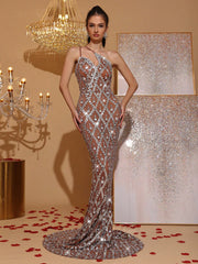 Luxury Handcrafted Sequined Spaghetti Strap Sleeveless Sheer Mesh Bodycon Dress