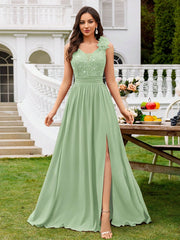 MIUSOL Sequin Floral Lace Sweetheart Neck Sleeveless Ruched Chiffon Split Thigh Formal Party Maxi Dress