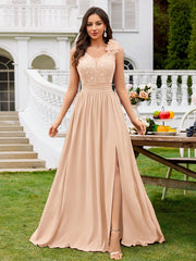 MIUSOL Sequin Floral Lace Sweetheart Neck Sleeveless Ruched Chiffon Split Thigh Formal Party Maxi Dress