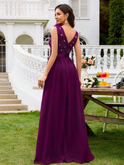 MIUSOL Sequin Floral Lace Sweetheart Neck Sleeveless Ruched Chiffon Split Thigh Formal Party Maxi Dress
