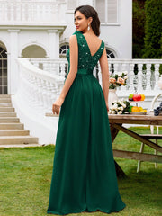MIUSOL Sequin Floral Lace Sweetheart Neck Sleeveless Ruched Chiffon Split Thigh Formal Party Maxi Dress
