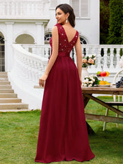 MIUSOL Sequin Floral Lace Sweetheart Neck Sleeveless Ruched Chiffon Split Thigh Formal Party Maxi Dress