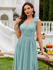 MIUSOL Sequin Floral Lace Sweetheart Neck Sleeveless Ruched Chiffon Split Thigh Formal Party Maxi Dress