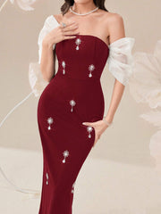 Modelyn Elegant Color Block Splice Women's Summer Long Dress With Rhinestone Decoration