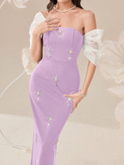 Modelyn Elegant Color Block Splice Women's Summer Long Dress With Rhinestone Decoration