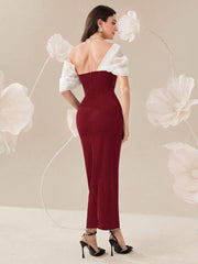 Modelyn Elegant Color Block Splice Women's Summer Long Dress With Rhinestone Decoration