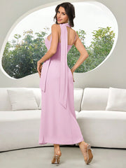 Modelyn Women's Solid Color 3D Floral Decor Pleated Elegant Maxi Slip Dress
