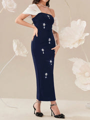 Modelyn Elegant Color Block Splice Women's Summer Long Dress With Rhinestone Decoration