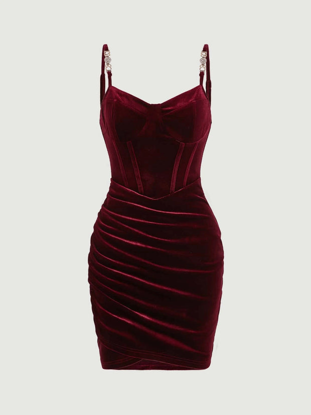 BAE Chain Detail Ruched Velvet Bodycon Dress - Hues
