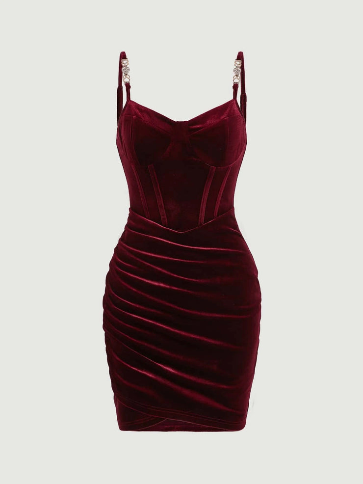 BAE Chain Detail Ruched Velvet Bodycon Dress - Hues