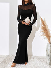 BAE Contrast Mesh Mock Neck Mermaid Hem Dress - Hues