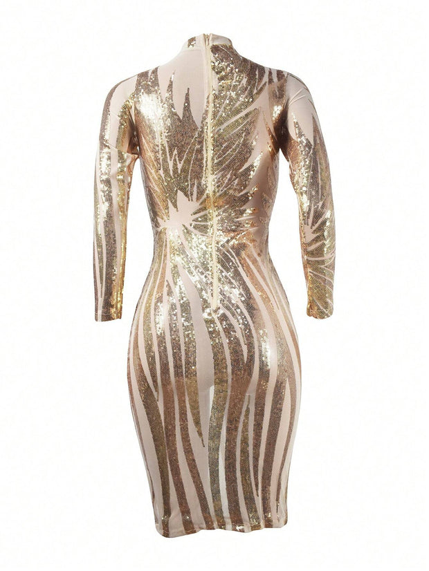 Allover Print Mock Neck Bodycon Dress - Hues
