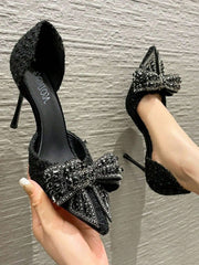 Women's Fashion Outdoor High Heels With Bowknot & Imitation Pearl Decoration - Hues