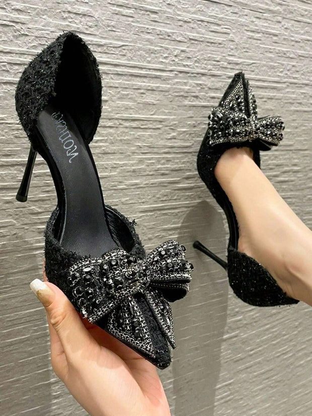 Women's Fashion Outdoor High Heels With Bowknot & Imitation Pearl Decoration - Hues