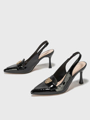 Snakeskin Embossed Metal Decor Point Toe Pyramid Heeled Slingback Pumps - Hues