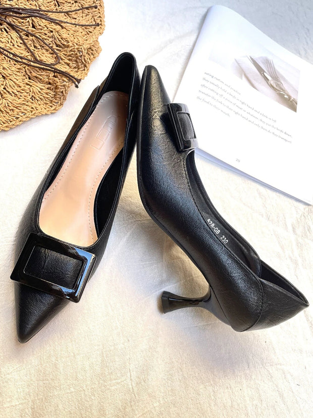Women Metal Decor Point Toe Court Pumps, Elegant Outdoor Pumps - Hues