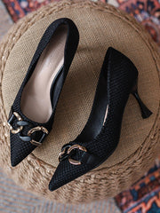 Women Metal Decor Point Toe Court Pumps, Elegant Outdoor Pumps - Hues