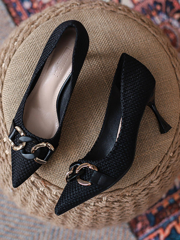 Women Metal Decor Point Toe Court Pumps, Elegant Outdoor Pumps - Hues