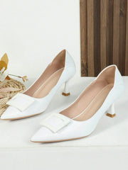 Women Metal Decor Point Toe Court Pumps, Elegant Outdoor Pumps - Hues
