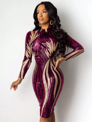 Allover Print Mock Neck Bodycon Dress - Hues