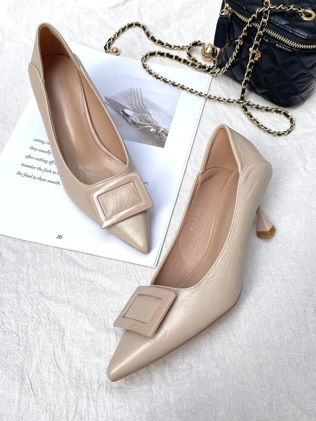 Women Metal Decor Point Toe Court Pumps, Elegant Outdoor Pumps - Hues