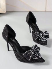 Women's Fashion Outdoor High Heels With Bowknot & Imitation Pearl Decoration - Hues