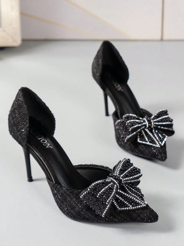 Women's Fashion Outdoor High Heels With Bowknot & Imitation Pearl Decoration - Hues