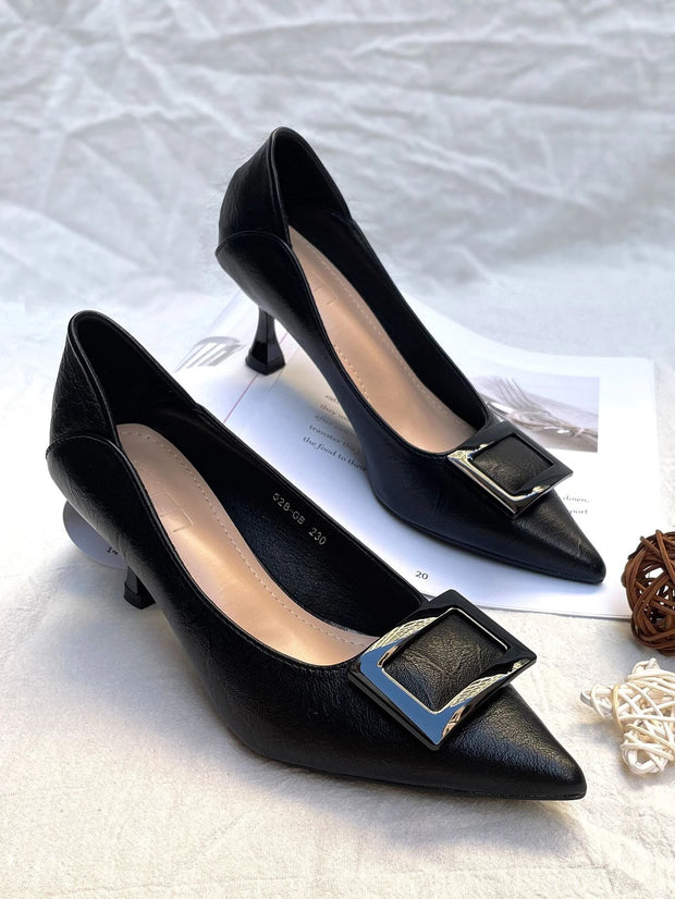 Women Metal Decor Point Toe Court Pumps, Elegant Outdoor Pumps - Hues