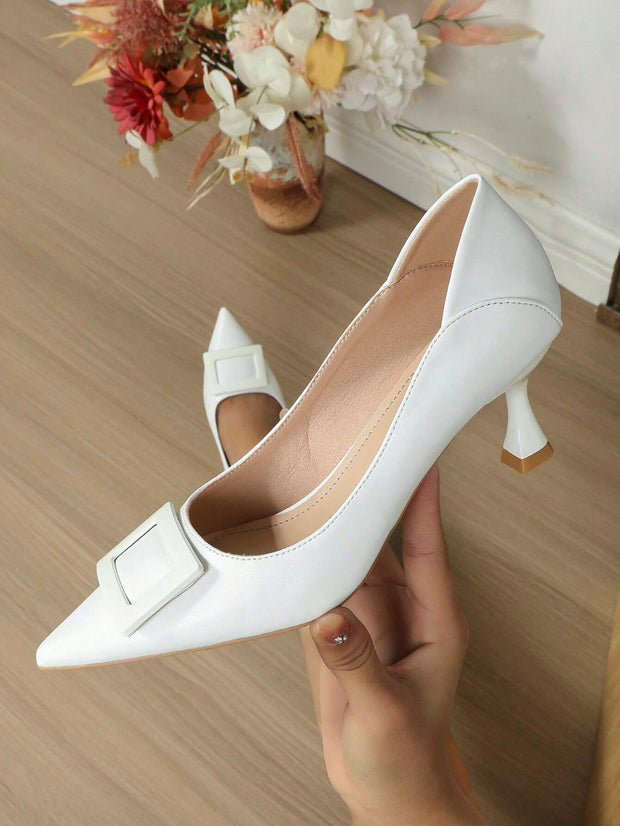 Women Metal Decor Point Toe Court Pumps, Elegant Outdoor Pumps - Hues