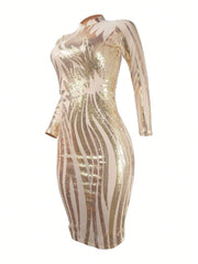 Allover Print Mock Neck Bodycon Dress - Hues