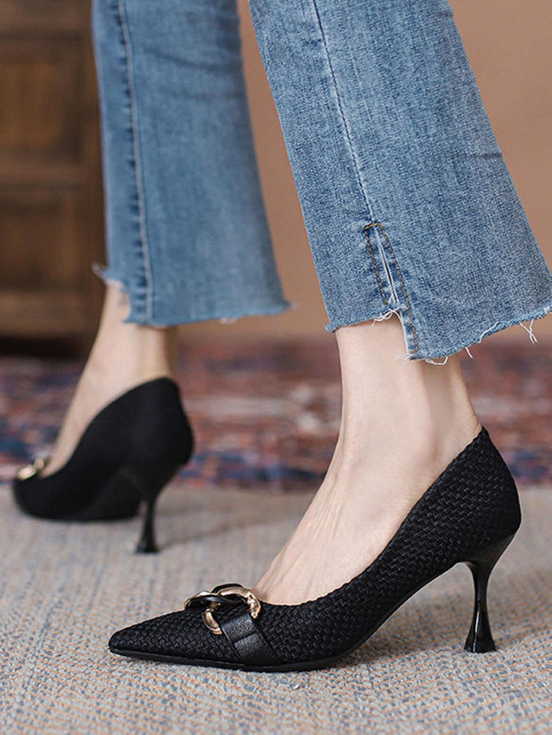 Women Metal Decor Point Toe Court Pumps, Elegant Outdoor Pumps - Hues