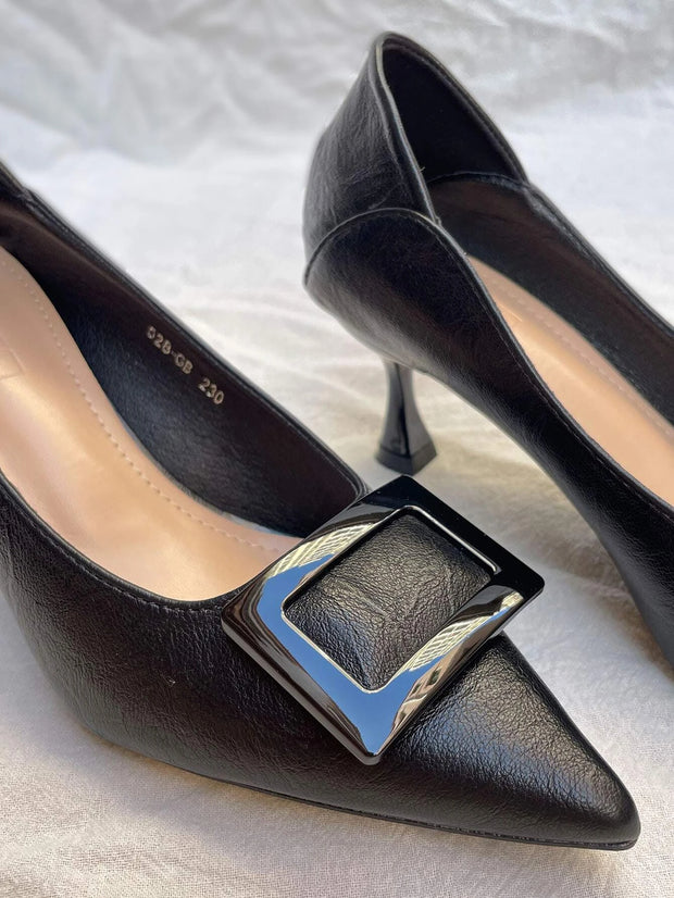 Women Metal Decor Point Toe Court Pumps, Elegant Outdoor Pumps - Hues