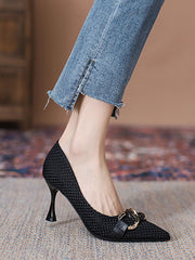 Women Metal Decor Point Toe Court Pumps, Elegant Outdoor Pumps - Hues