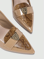 Snakeskin Embossed Metal Decor Point Toe Pyramid Heeled Slingback Pumps - Hues