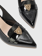 Snakeskin Embossed Metal Decor Point Toe Pyramid Heeled Slingback Pumps - Hues