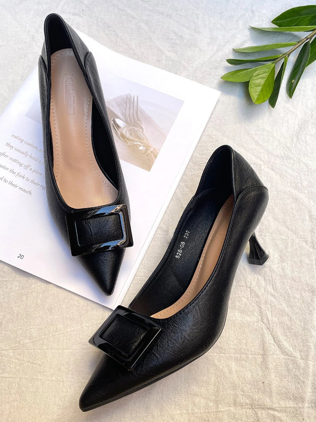 Women Metal Decor Point Toe Court Pumps, Elegant Outdoor Pumps - Hues