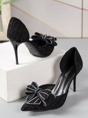 Women's Fashion Outdoor High Heels With Bowknot & Imitation Pearl Decoration - Hues