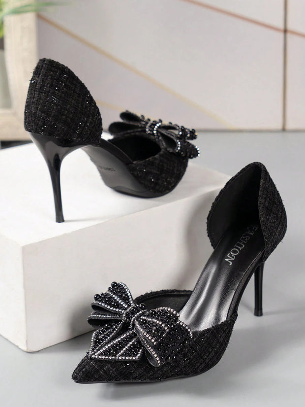Women's Fashion Outdoor High Heels With Bowknot & Imitation Pearl Decoration - Hues
