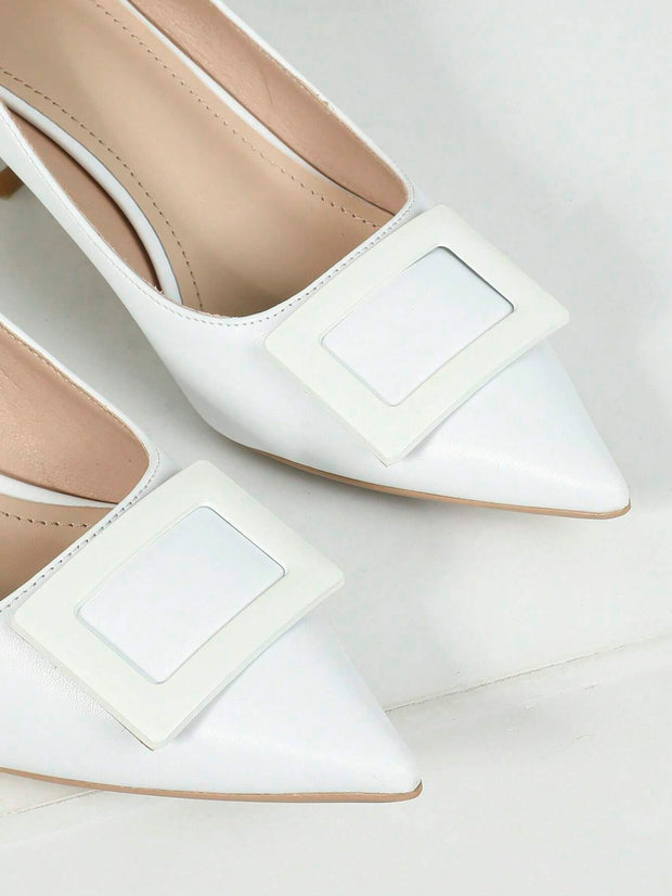 Women Metal Decor Point Toe Court Pumps, Elegant Outdoor Pumps - Hues