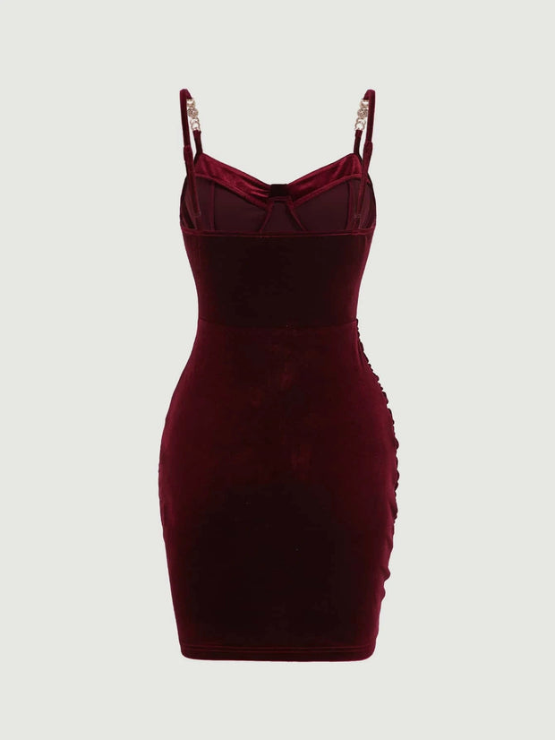 BAE Chain Detail Ruched Velvet Bodycon Dress - Hues