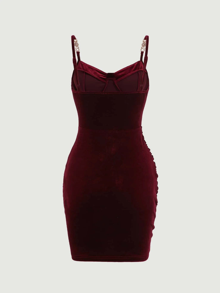 BAE Chain Detail Ruched Velvet Bodycon Dress - Hues