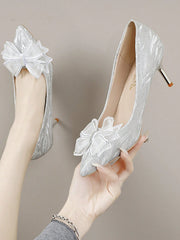 Women's Fashion Outdoor High Heels With Bowknot & Imitation Pearl Decoration - Hues