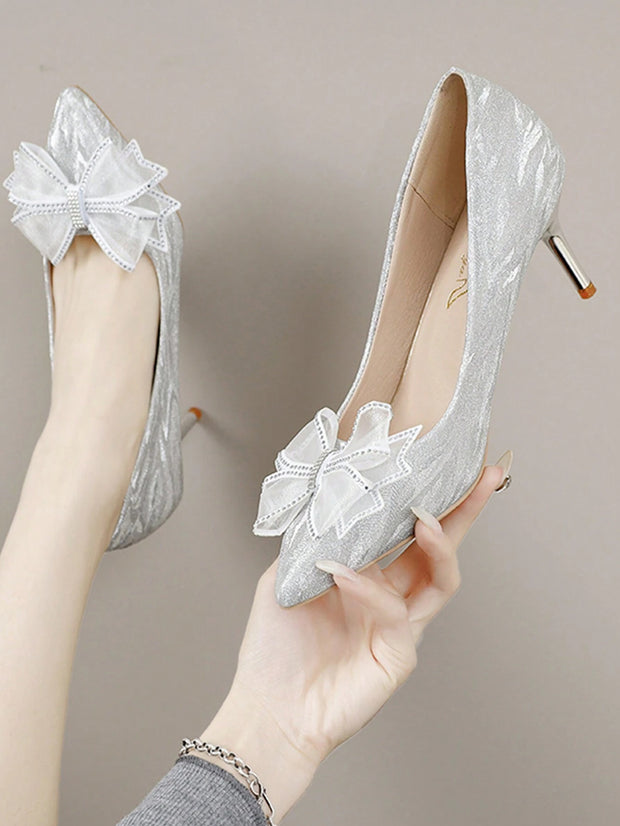 Women's Fashion Outdoor High Heels With Bowknot & Imitation Pearl Decoration - Hues
