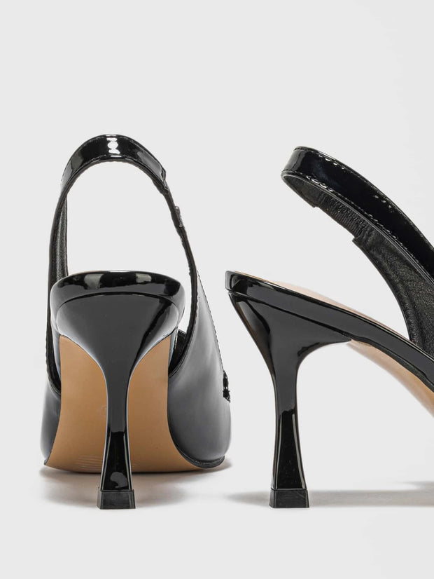 Snakeskin Embossed Metal Decor Point Toe Pyramid Heeled Slingback Pumps - Hues