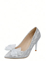 Women's Fashion Outdoor High Heels With Bowknot & Imitation Pearl Decoration - Hues