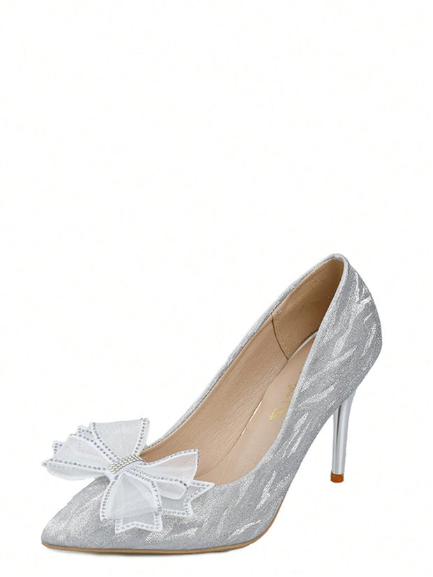 Women's Fashion Outdoor High Heels With Bowknot & Imitation Pearl Decoration - Hues