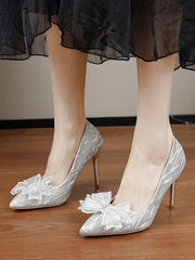 Women's Fashion Outdoor High Heels With Bowknot & Imitation Pearl Decoration - Hues