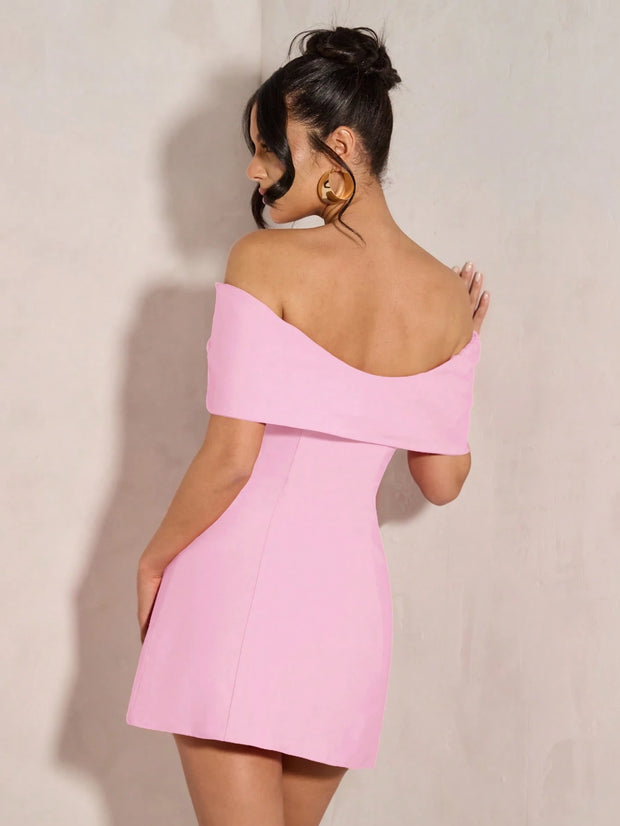 SHEIN BAE Women's Elegant Open Shoulder Bowknot Cocktail Dress