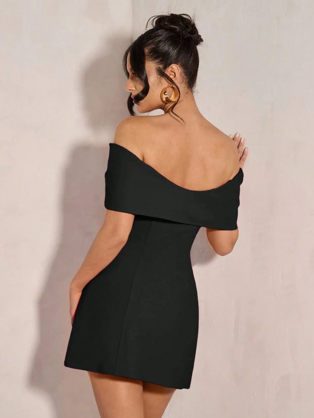 SHEIN BAE Women's Elegant Open Shoulder Bowknot Cocktail Dress